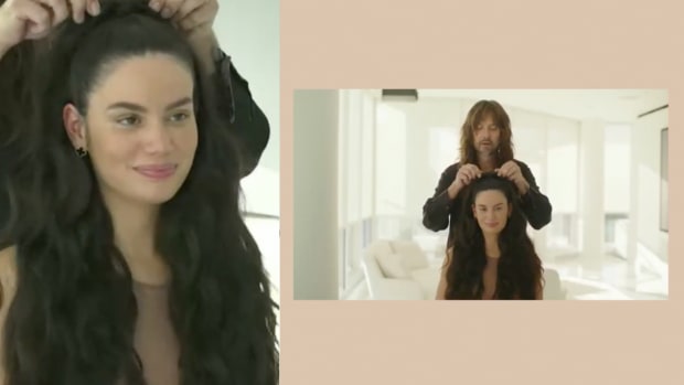 Anne de Paula sits and has her hair curled by hairdresser Adam Maclay.