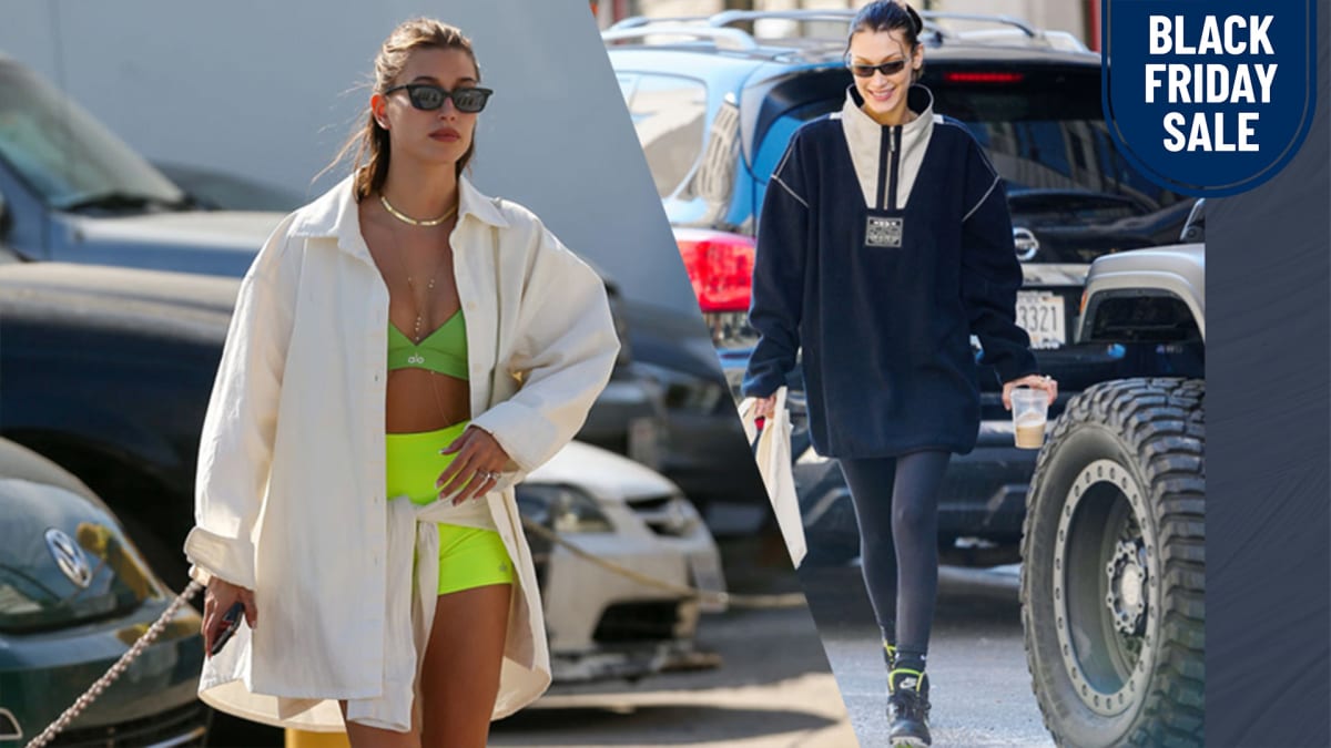 Hailey Bieber shows off her mile-long legs in Alo Yoga leggings on sale for  $105