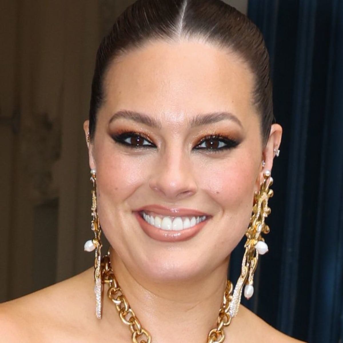 Ashley graham 2025 gold dress