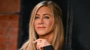 Jennifer Aniston is seen on set for 'The Morning Show' at the Mercer Hotel filming season 3 in New York City.