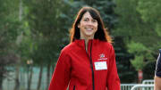 Mackenzie Scott (then-Mackenzie Bezos) arrives for the morning session of the Allen & Co. annual conference at the Sun Valley Resort in Idaho. 