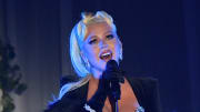 Christina Aguilera performs onstage during the amfAR Cannes Gala 2022 in Cap d'Antibes, France.