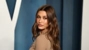 Hailey Bieber attends the 2022 Vanity Fair Oscar party.