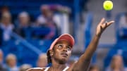 Sloane Stephens prepared to serve.