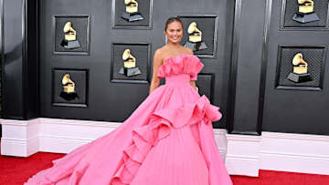 Chrissy Teigen attends the 64th Annual GRAMMY Awards at MGM Grand Garden Arena in Las Vegas, Nevada. 
