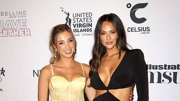Katie Austin and Christen Harper attend as Sports Illustrated Swimsuit celebrates the launch of the 2022 issue and the debut of Pay With Change.