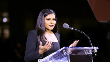 Mindy Kaling speaks onstage during ELLE's 29th Annual Women in Hollywood celebration.