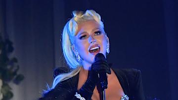 Christina Aguilera performs onstage during the amfAR Cannes Gala 2022 in Cap d'Antibes, France.