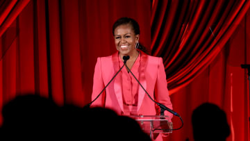 Michelle Obama speaks onstage at the Clooney Foundation for Justice Inaugural Albie Awards.