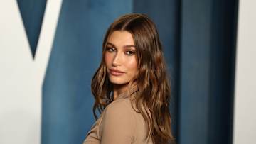 Hailey Bieber attends the 2022 Vanity Fair Oscar party.