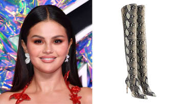 Selena Gomez and Stuart Weitzman Ultrastuart 100 Stretch Boot.