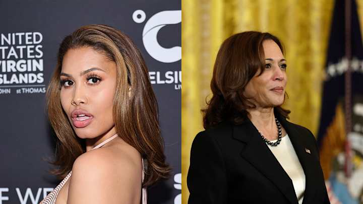 Leyna Bloom (left) and Vice President Kamala Harris (right).