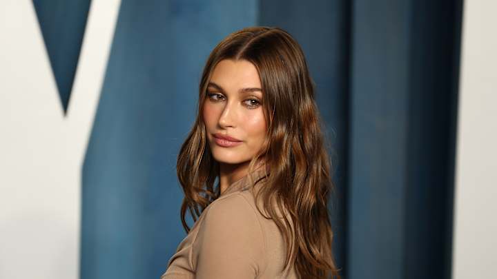 Hailey Bieber attends the 2022 Vanity Fair Oscar party.