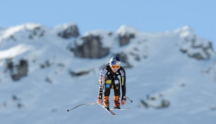 US Lindsey Vonn competes in the women's Combined Downhill event of the FIS World Cup in Altenmarkt-Zauchensee. on January 17, 2009.