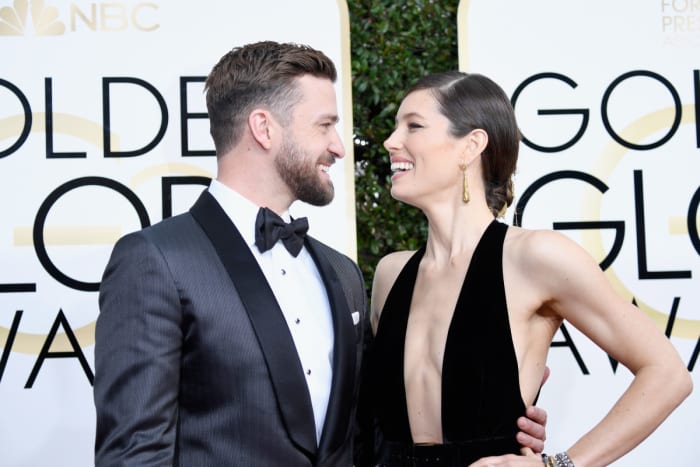 Singer/actor Justin Timberlake and actress Jessica Biel attend the 74th Annual Golden Globe Awards.
