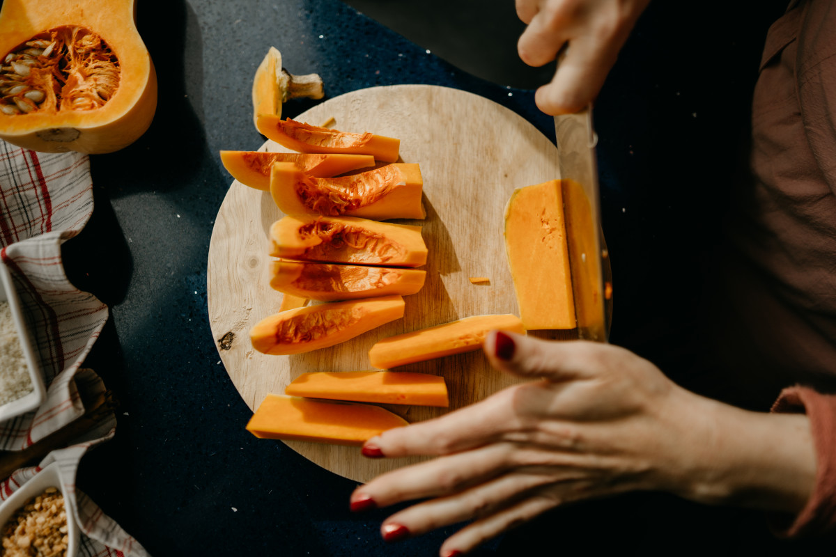 butternut squash being chopped