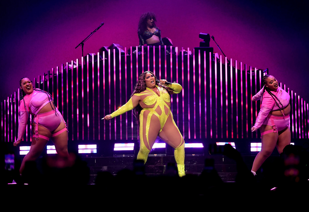 Lizzo performs onstage at her first out of two sold-out Madison Square Garden shows in New York City.