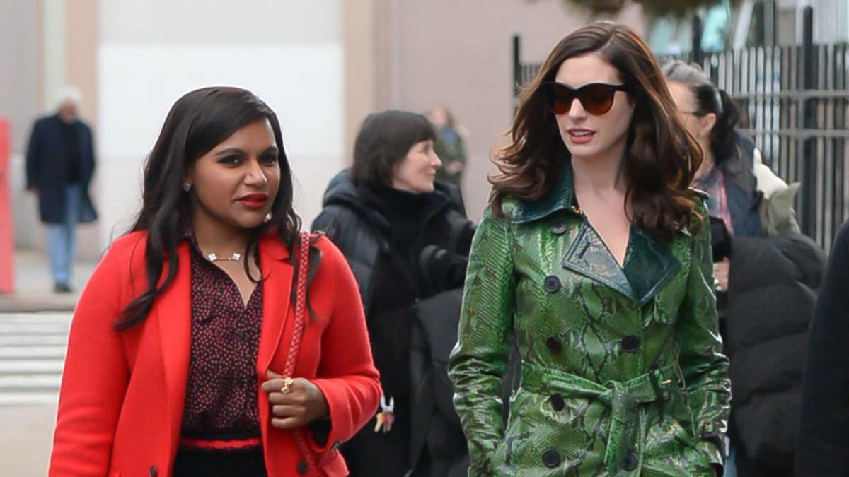 Actresses Mindy Kaling and Anne Hathaway on the set of the 2018 film Ocean’s 8.