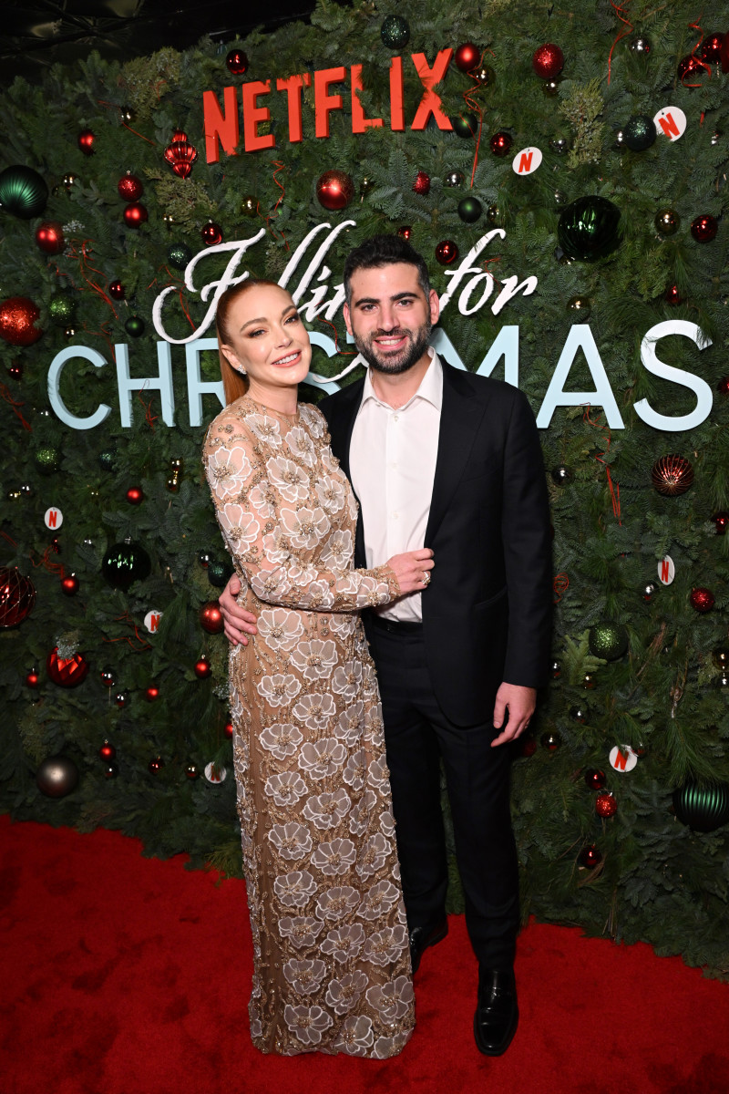 Lindsay Lohan and Bader Shammas attend Netflix’s Falling for Christmas screening. 