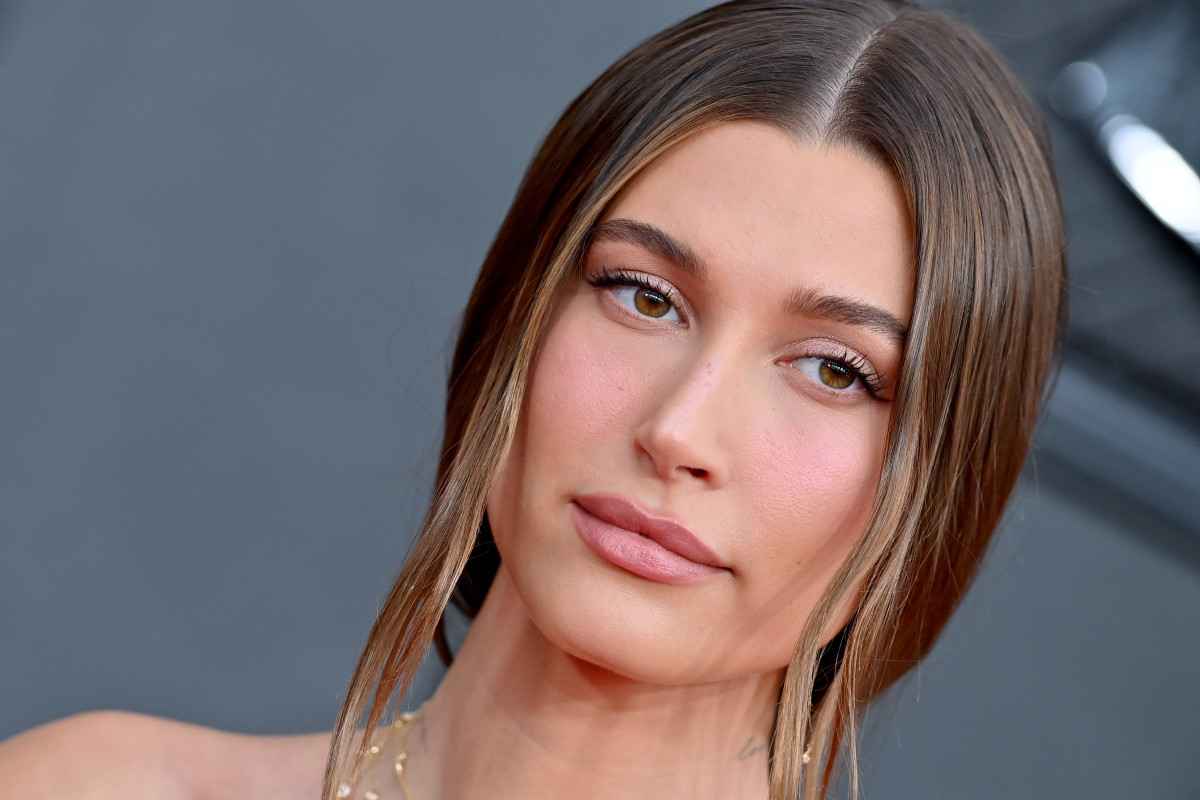 Hailey Bieber attends the 64th Annual GRAMMY Awards at MGM Grand Garden Arena.